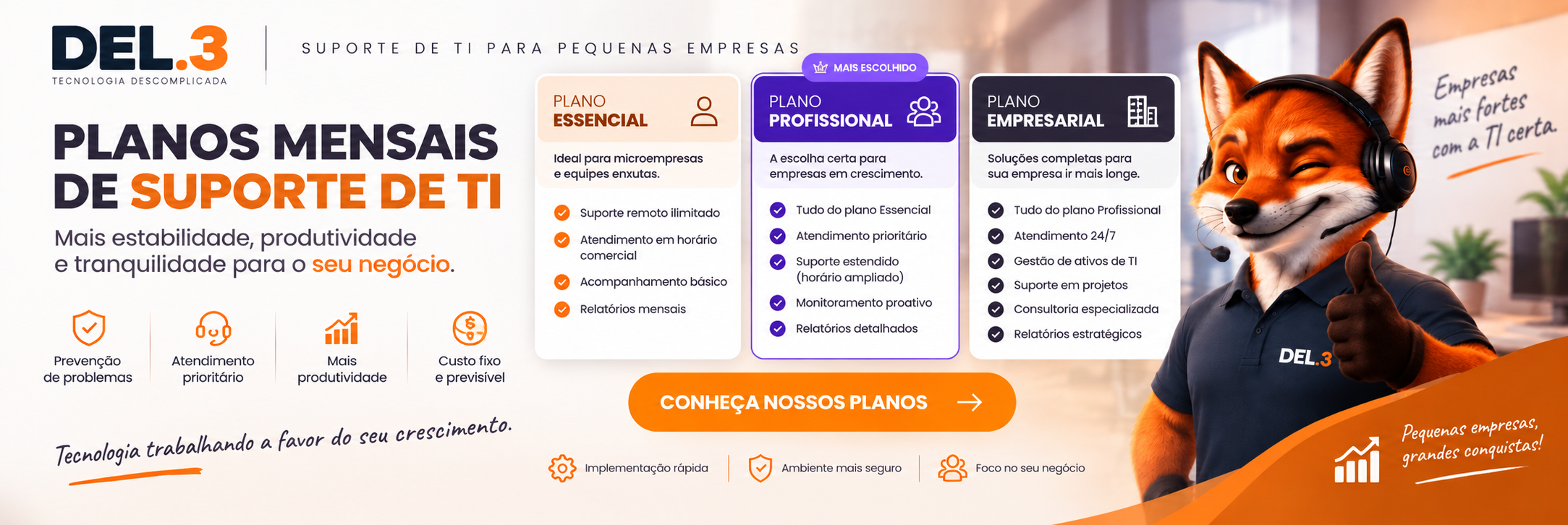 Planos mensais de suporte de TI DEL.3